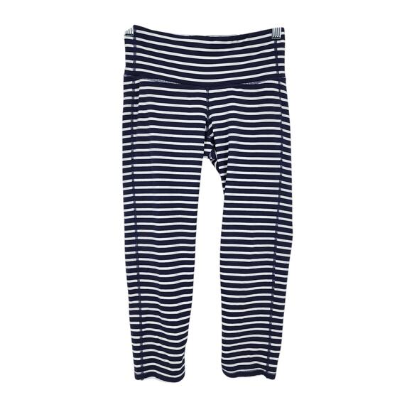 Athleta Women's Navy and White Striped Chaturanga Capri Leggings Size XS - Picture 1 of 4
